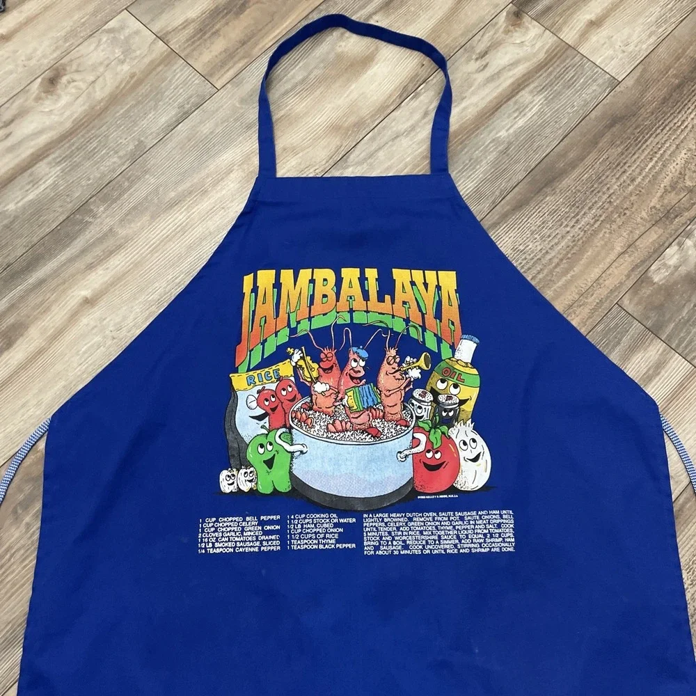 NEW ORLEANS Louisiana Apron Blue JAMBALAYA Recipe‎ Kelly & Abide VTG 90s